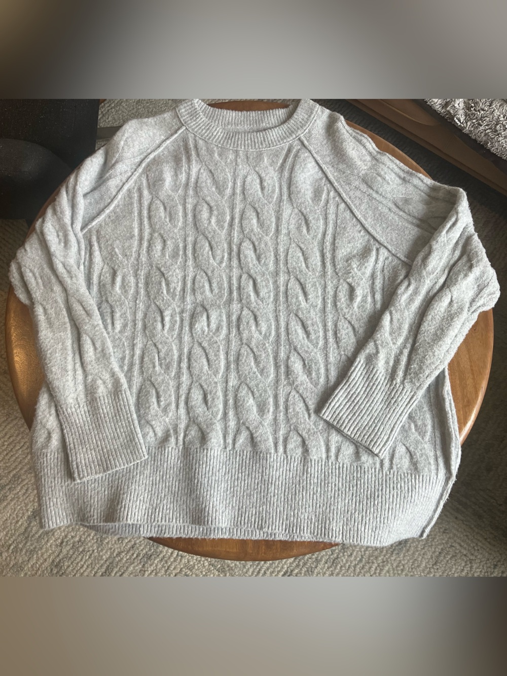 aerie Light Gray Cable Knit Crewneck Sweater